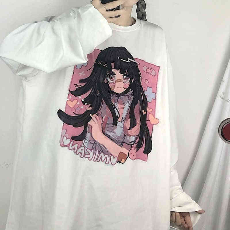 Y2K Anime Print Long-Sleeved T-Shirt - Retro 90s Grunge, Summer & Party Outfits