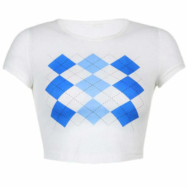 Y2K Argyle Pattern Crop Top - Retro 90s Fashion, Grunge, and Summer Y2K Outfits