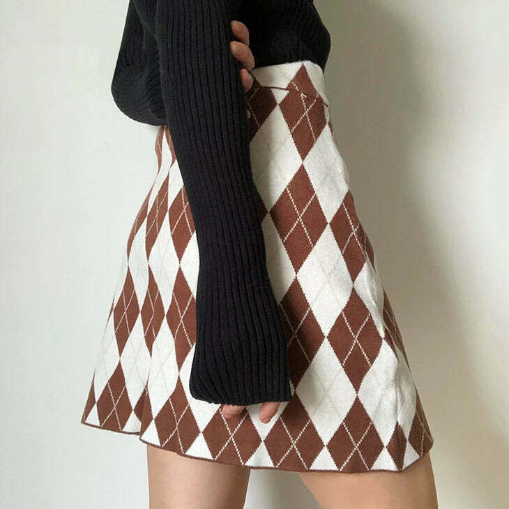 Y2K Argyle Print Mini Skirt - Retro 90s Grunge, Summer Y2K Outfits, Past