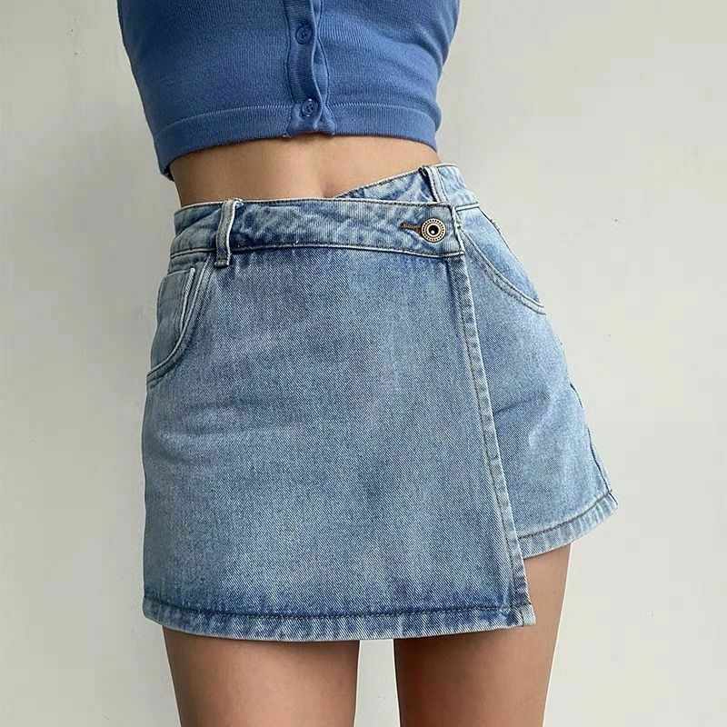 Y2K Asymmetrical Denim Mini Skirt - 90s Grunge, Retro, Summer, Party, and Club