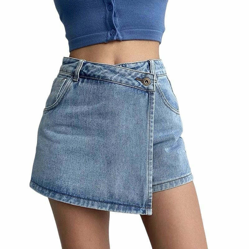 Y2K Asymmetrical Denim Mini Skirt - 90s Grunge, Retro, Summer, Party, and Club