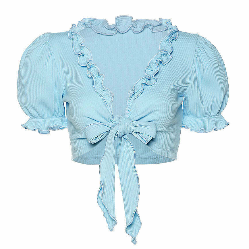 Y2K Baby Blue Knot Tie Crop Top - 90s Grunge, Retro Summer, Pastel Goth, Y2