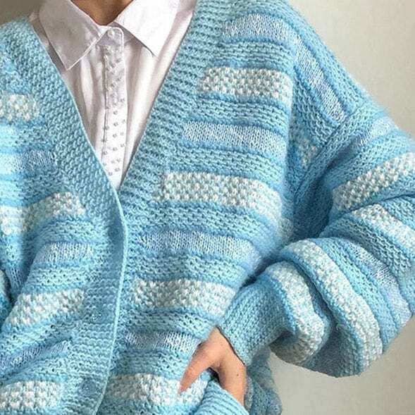 Y2K Baby Blue Striped Cardigan - 90s Grunge, Retro Summer Outfit, Y2K Fashion Essential