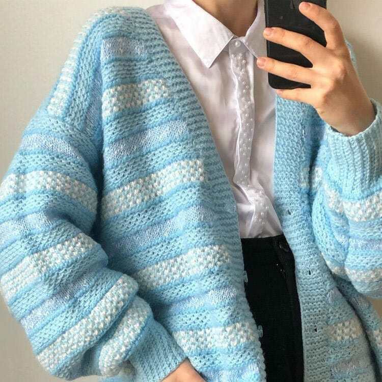 Y2K Baby Blue Striped Cardigan - 90s Grunge, Retro Summer Outfit, Y2K Fashion Essential