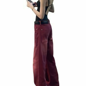 Y2K Baggy Red Jeans - Retro 90s Grunge, Summer Y2K Outfits, Hip Hop Fashion