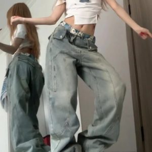 Y2K Baggy Street Wide Leg Jeans - 90s Grunge, Retro, Summer, and Party Outfits