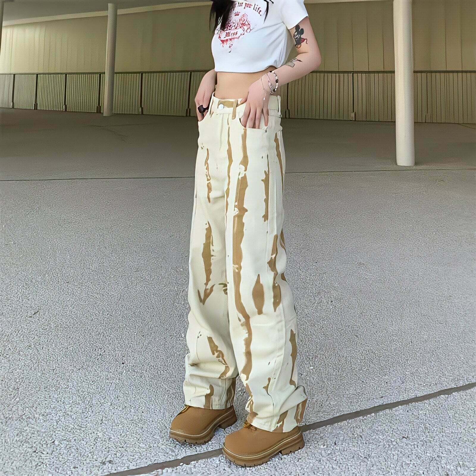 Y2K Baggy Yellow Jeans - Retro 90s Grunge Summer Outfit, Y2K Fashion, Hip Hop Style