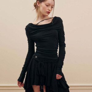 Y2K Balletcore Asymmetrical Mid Skirt - Retro 90s Grunge, Summer Party, and Club Out