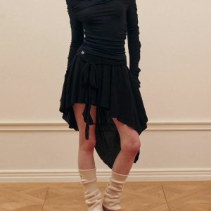 Y2K Balletcore Asymmetrical Mid Skirt - Retro 90s Grunge, Summer Party, and Club Out