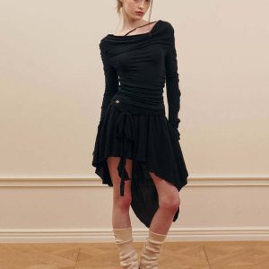 Y2K Balletcore Asymmetrical Mid Skirt - Retro 90s Grunge, Summer Party, and Club Out