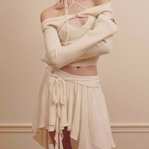 Y2K Balletcore Asymmetrical Mid Skirt - Retro 90s Grunge, Summer Party, and Club Out