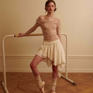 Y2K Balletcore Asymmetrical Mid Skirt - Retro 90s Grunge, Summer Party, and Club Out