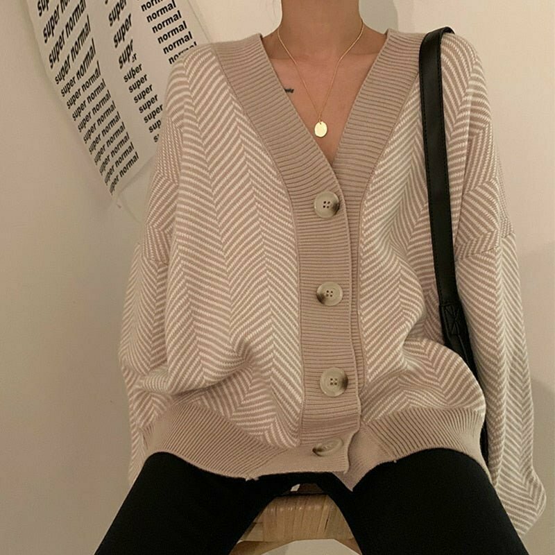 Y2K Beige Striped Cardigan - Retro 90s Grunge, Summer Outfits, and Pastel Goth Style