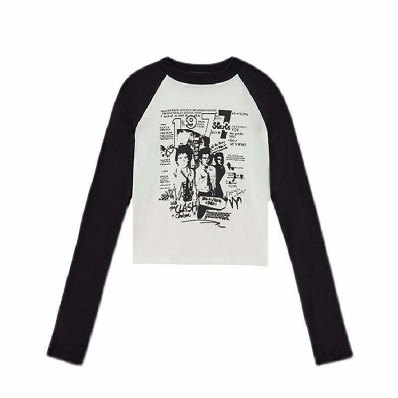 Y2K Black and White Grunge Crop Top - Perfect for 90s Fashion, Y2K Summer Outfits,