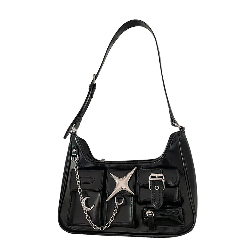 Y2K Black Chain Handbag - Retro 90s Grunge, Gothic, and Popstar Fashion Accessory