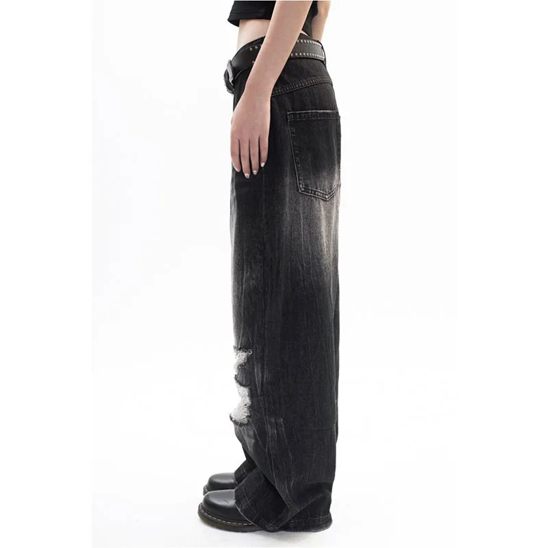 Y2K Black Jeans: Baggy Streetwear High Waist Ripped Denim Trousers