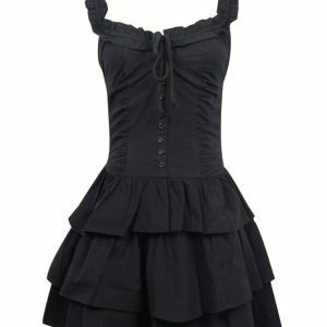 Y2K Black Lace-Up Spaghetti Strap Gown - 90s Grunge, Retro, and Pastel Goth Summer