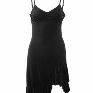 Y2K Black Spaghetti Strap Mini Dress - 90s Grunge, Retro Summer, Party & Club Outfit