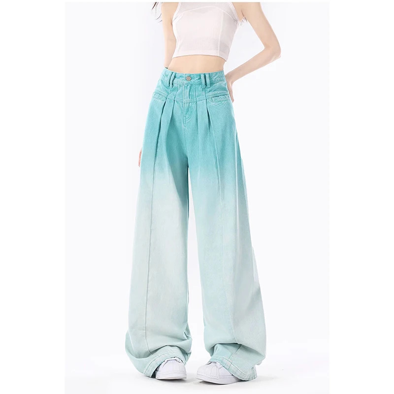 Y2K Blue Gradient Wash High Waist Denim Pants - Retro Harajuku Style for Women