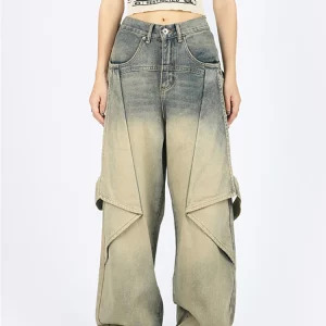 Y2K Blue High Waist Wide Leg Jeans - American Hip Hop Streetwear Chic Denim Pants