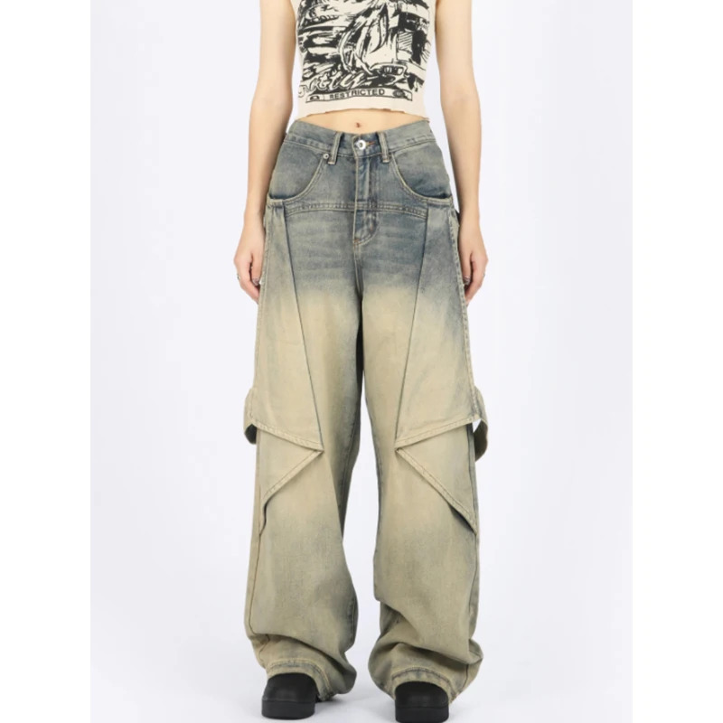 Y2K Blue High Waist Wide Leg Jeans - American Hip Hop Streetwear Chic Denim Pants