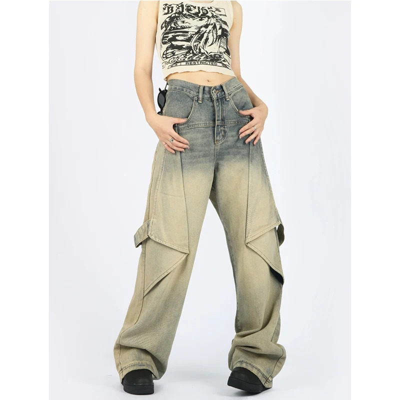 Y2K Blue High Waist Wide Leg Jeans - American Hip Hop Streetwear Chic Denim Pants