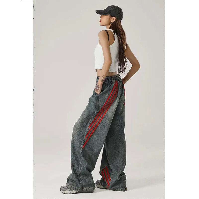 Y2K Blue Jeans for Women - High Waist American Street Style Wide Leg Pants