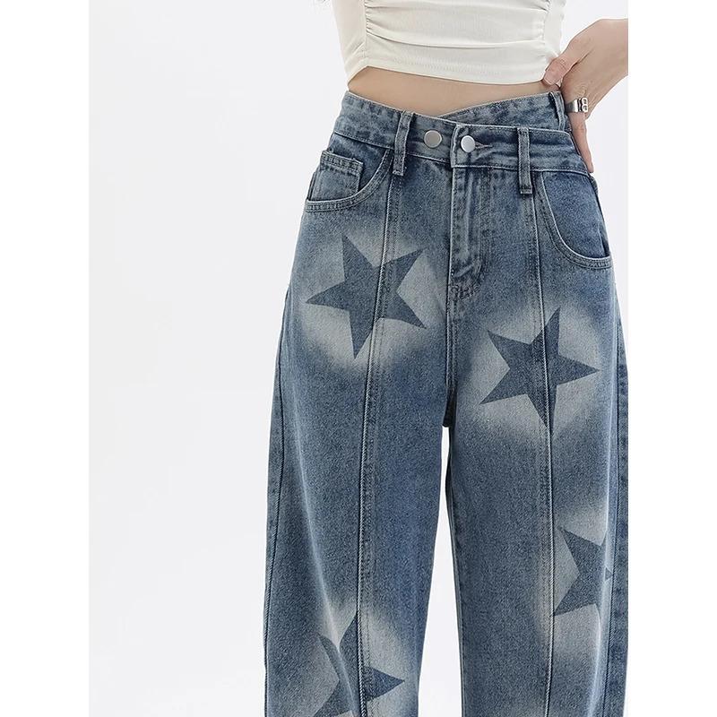 Y2K Blue Jeans Women's Streetwear Fashion High Waist Wide Leg Denim Pants