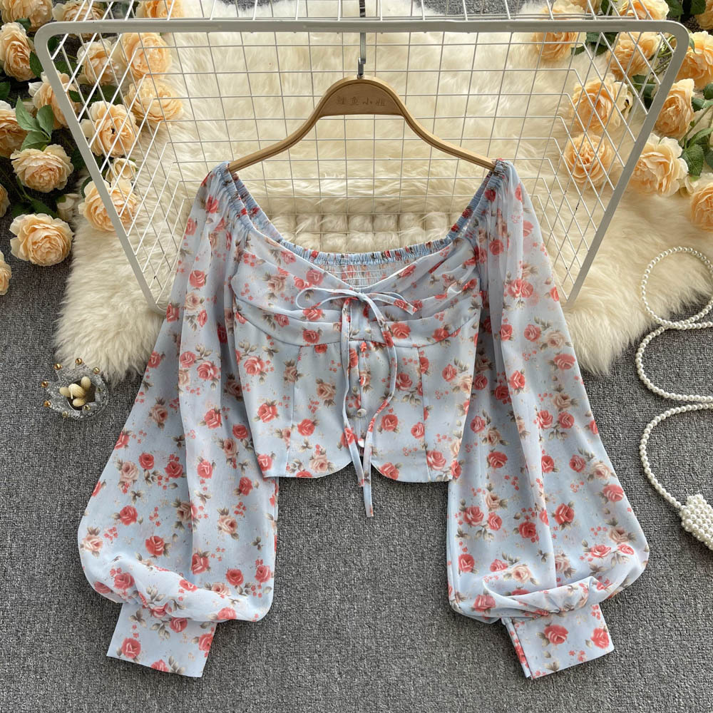 Y2K Bohemian Floral Blouse - Retro 90s Grunge Summer Outfit, Pastel Goth Top