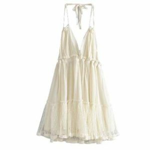 Y2K Boho Backless Lace Spliced Dress - Retro 90s Summer Outfit, Grunge, Pastel Goth