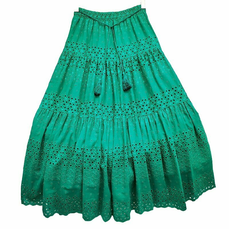 Y2K Boho Summer Hollow Out Long Cotton Skirt - Retro 90s Grunge Pastel Goth Outfit