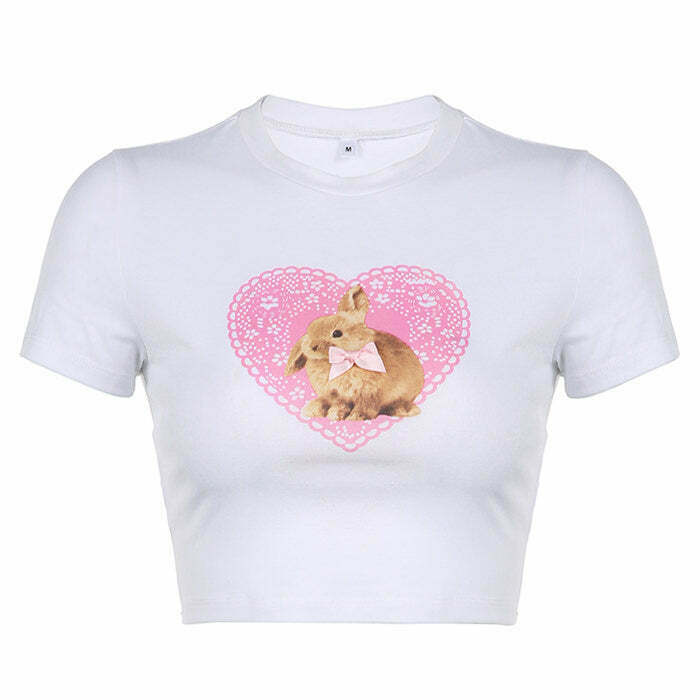 Y2K Bunny Crop Top - Retro 90s Fashion, Grunge, Pastel Goth, Summer Y2K Out