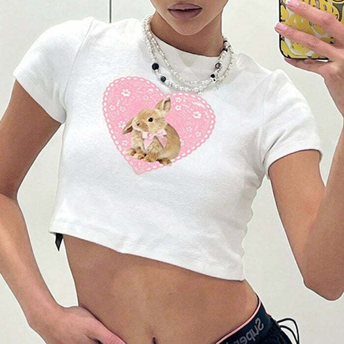 Y2K Bunny Crop Top - Retro 90s Fashion, Grunge, Pastel Goth, Summer Y2K Out