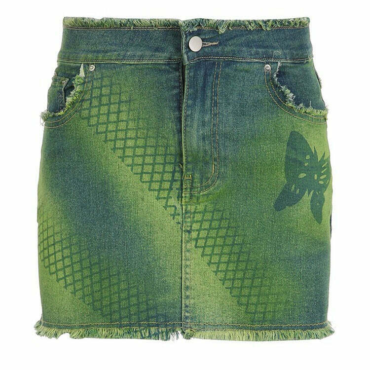 Y2K Butterfly Aesthetic Denim Skirt - 90s Grunge, Retro Summer, Pastel Goth, Y2