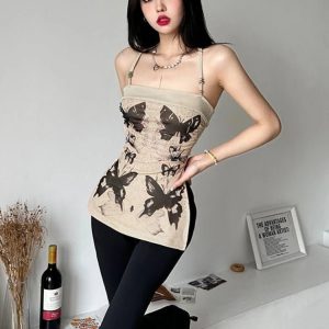 Y2K Butterfly Bandage Top - Retro 90s Grunge, Summer Party, and Club Outfits