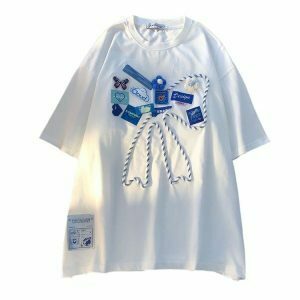 Y2K Butterfly Bow Kawaii T-Shirt - Retro 90s Grunge, Pastel Goth, Summer Y2K