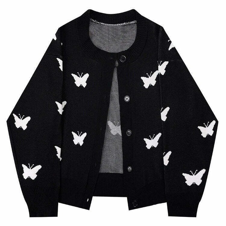 Y2K Butterfly Cardigan - Retro 90s Grunge, Summer Outfits, Pastel Goth, and Pop