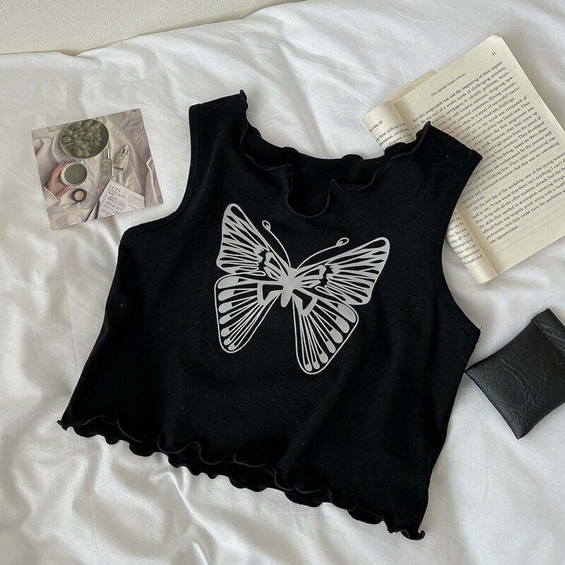 Y2K Butterfly Crop Tee - Retro 90s Grunge, Summer Outfits, Baby Tees, and Club Fashion