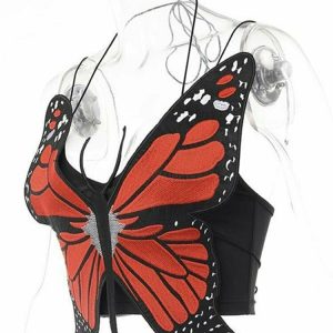 Y2K Butterfly Crop Top - Retro 90s Grunge, Summer Party, and Club Outfits