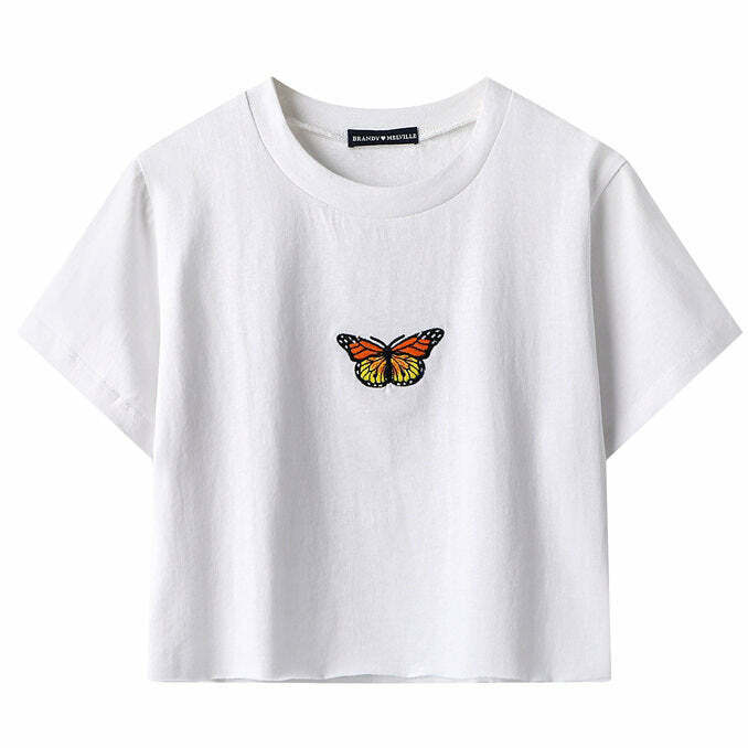 Y2K Butterfly Cropped Tee - 90s Grunge, Retro Summer Outfit, Pastel Goth, Y2K