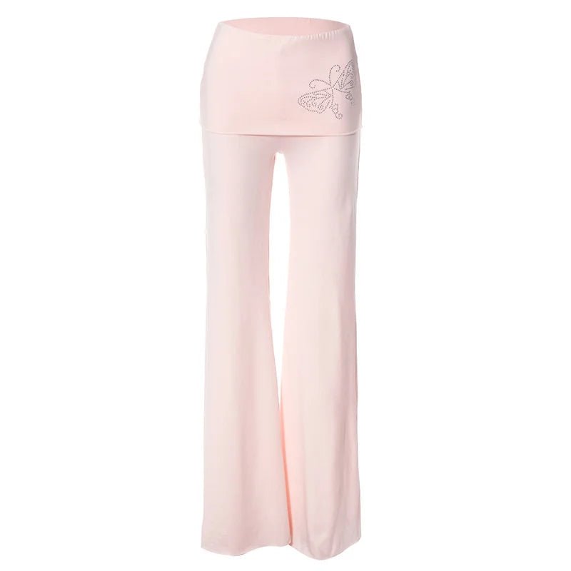 Y2K Butterfly Diamond Flare Pants - Retro 90s Grunge Summer Outfit, Y2K Party & Club Fashion