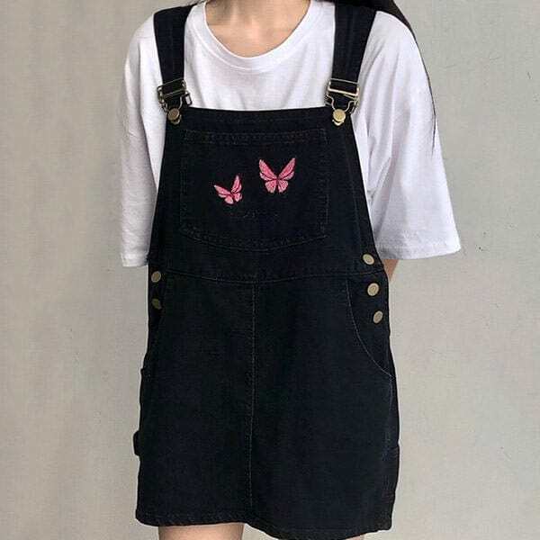 Y2K Butterfly Dungaree Dress - 90s Grunge Summer Outfit, Retro Y2K Fashion, Past