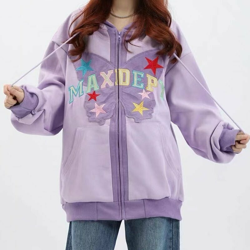 Y2K Butterfly Kawaii Zip Hoodie - 90s Grunge, Retro Summer, Pastel Goth, Popstar Outfit