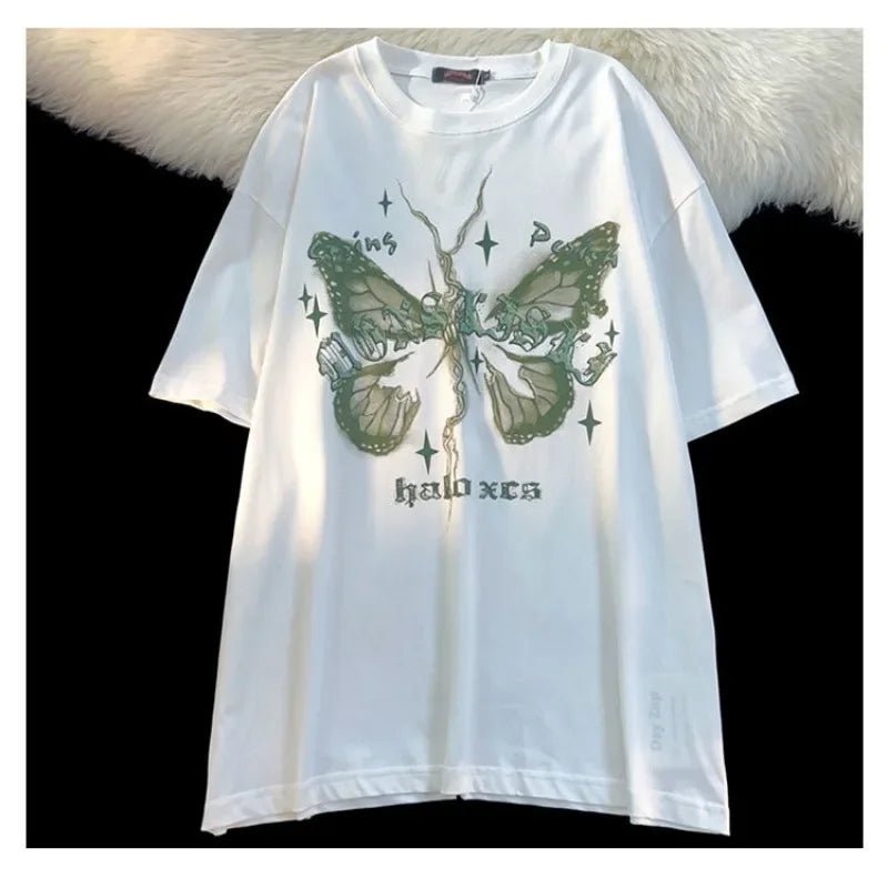 Y2K Butterfly Printed Cotton T-Shirt - 90s Grunge, Retro Summer, Pastel Goth, Y2K