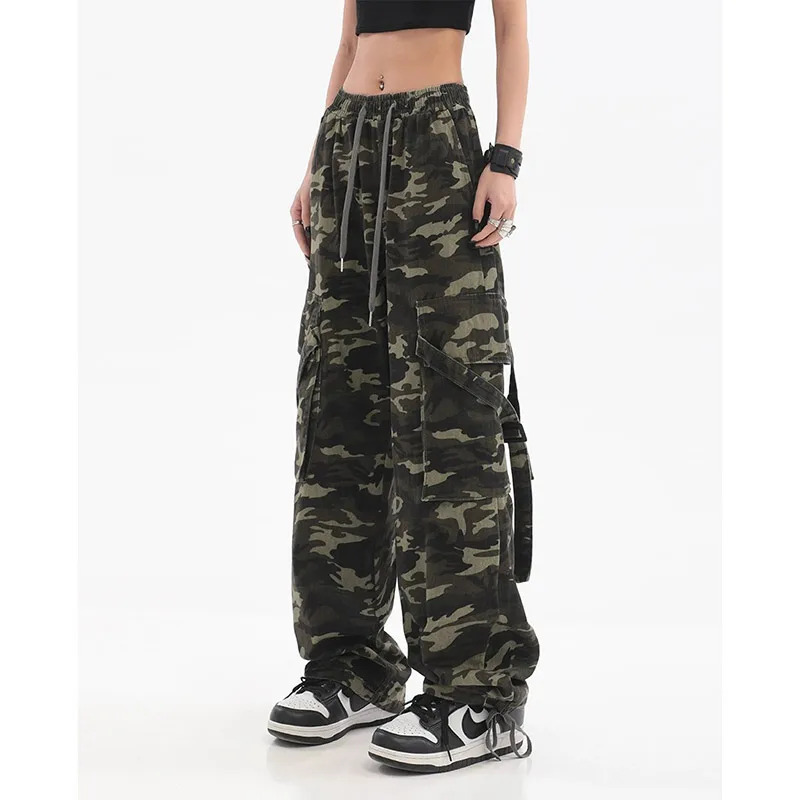 Y2k Camouflage Cargo Pants: Retro Streetwear 90s Fashion Baggy High Waist Trousers