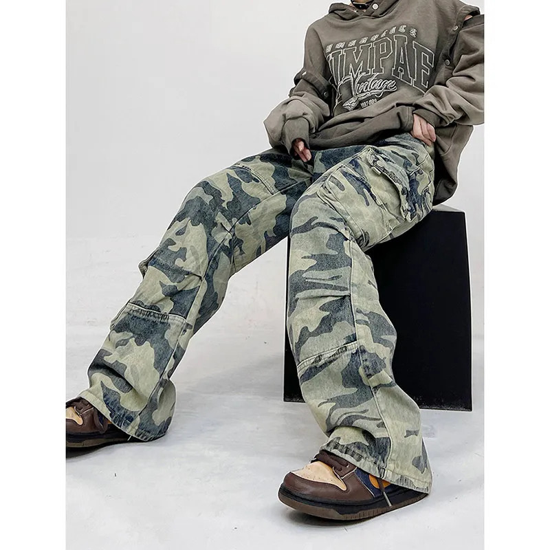 Y2K Camouflage Cargo Pants: Women's Loose High Waist Straight Jeans - Casual Denim Trousers