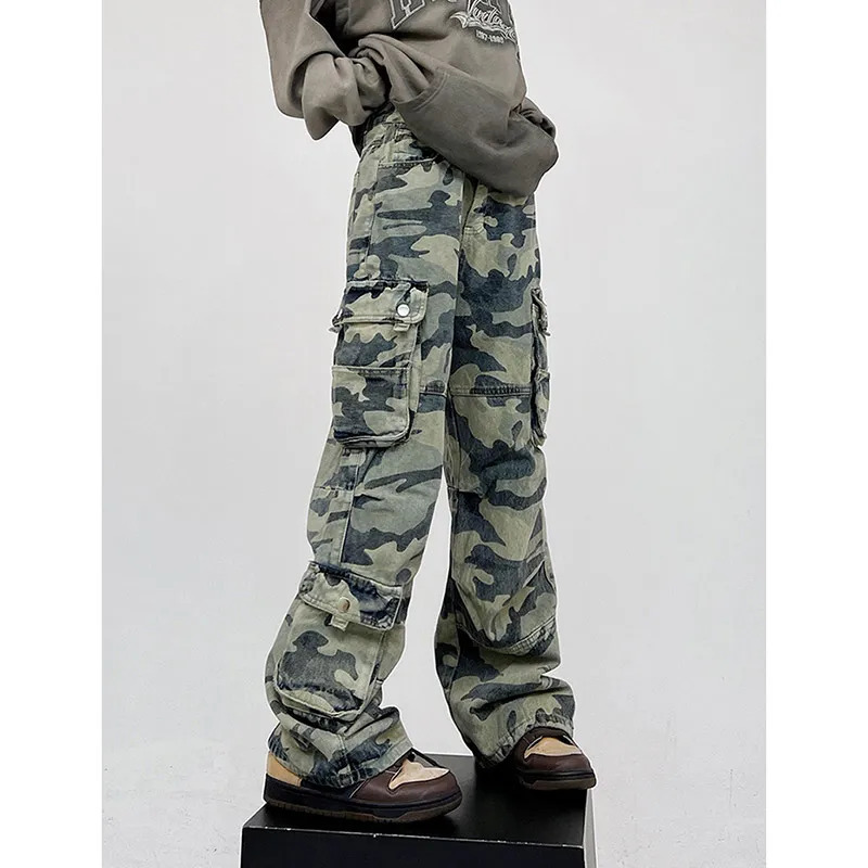 Y2K Camouflage Cargo Pants: Women's Loose High Waist Straight Jeans - Casual Denim Trousers