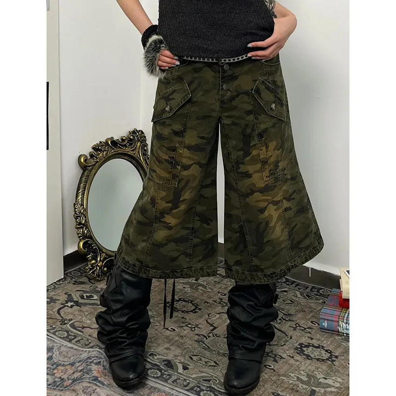 Y2K Camouflage High Waist Denim Shorts - Streetwear Harajuku Style