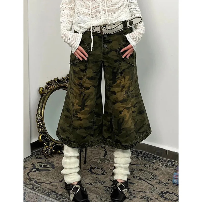 Y2K Camouflage High Waist Denim Shorts - Streetwear Harajuku Style