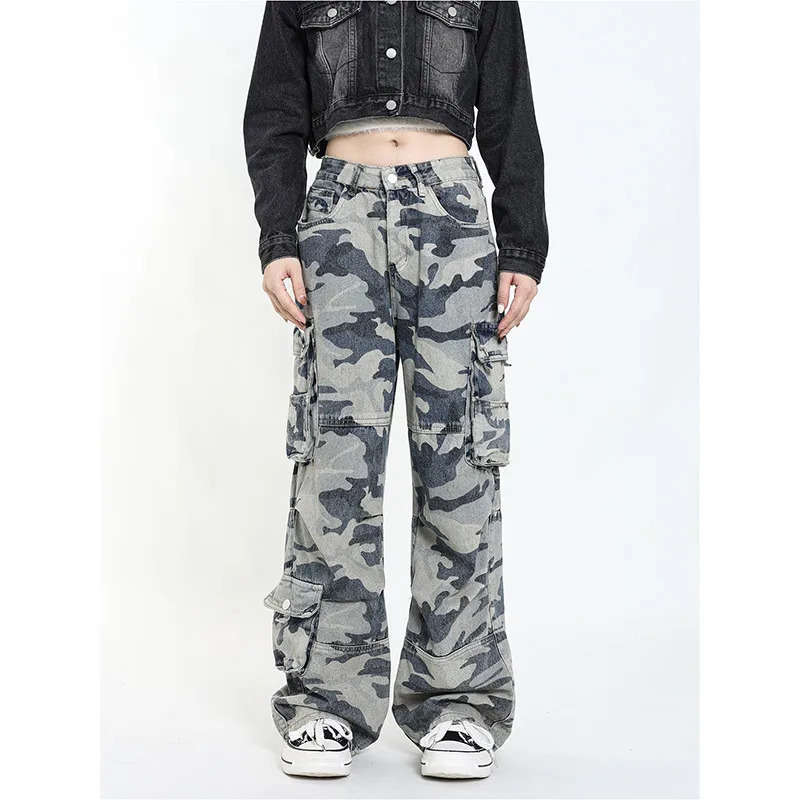 Y2K Camouflage High Waist Vintage Baggy Jeans - Streetwear Fashion Denim Trousers